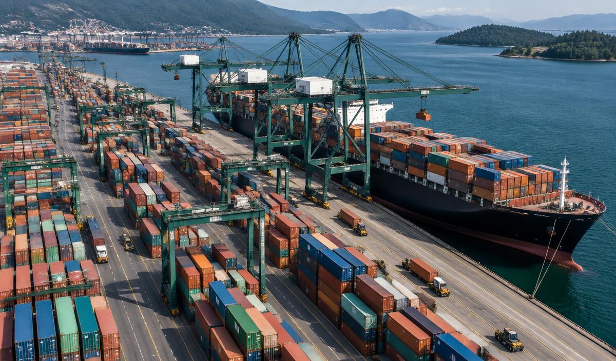 Shipping containers at a global port