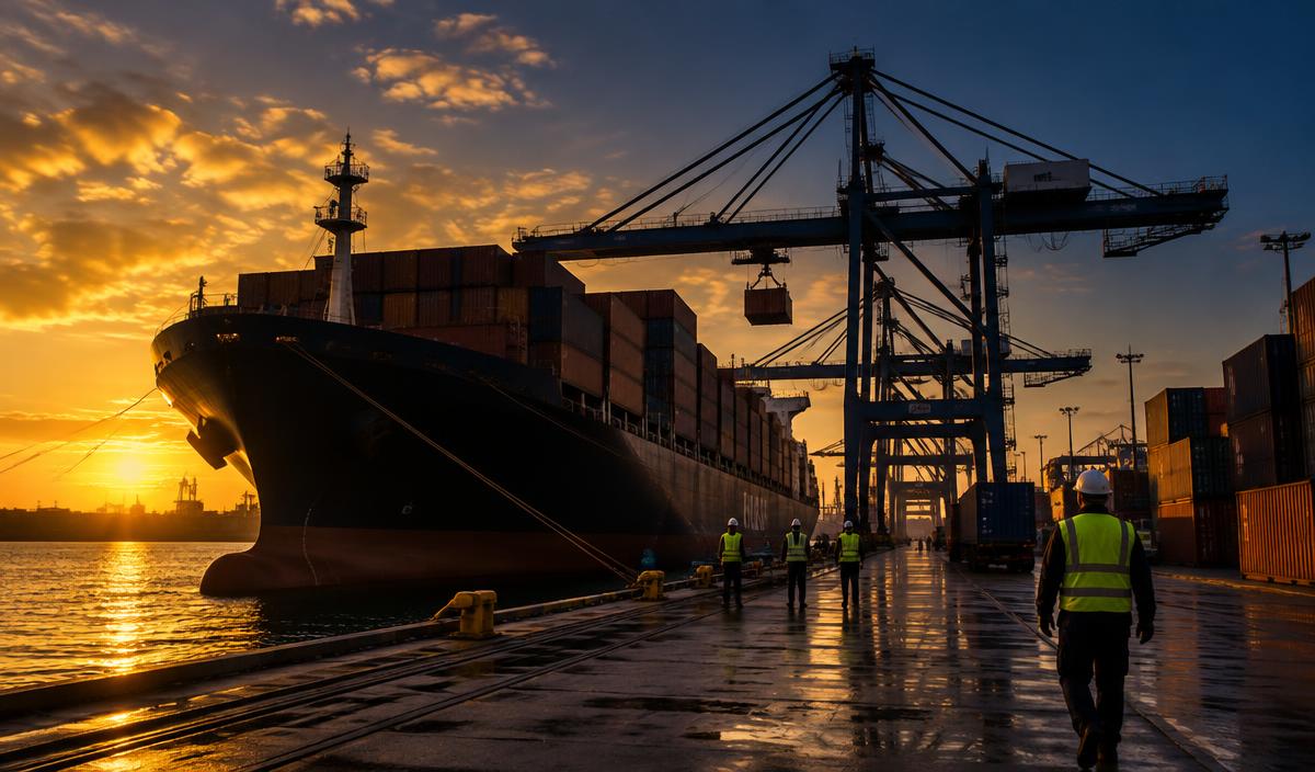 Cargo vessel at a port terminal where the exporter delivers the consignment